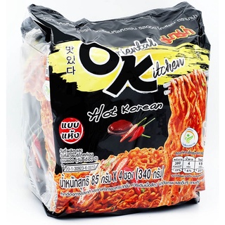 Mama Instant Noodles Oriental Kitchen Hot Korean 85g.Pack 4 มาม่า บะหมี่กึ่งสำเร็จรูป โอเรียนทัล คิทเช่น แบบแห้ง