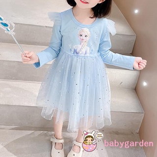 Babygarden-ชุดเดรสแขนยาวพิมพ์ลายการ์ตูนตัวอักษรสําหรับเด็กผู้หญิง