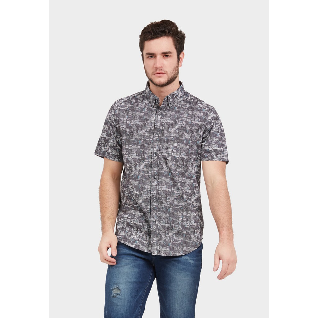 Kemeja Jboss เสื้อเชิ้ตผู้ชายพิมพ์ลาย (สีเทา)