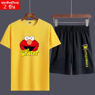 (2 ชิ้น ) BK223+FF341 ชุดเซ็ทแขนสั้น  ชุดเสื้อยืดคู่กางเกงขาสั้นสีดำ ลายสกรีน