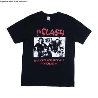 คอลูกเรือเสื้อยืดคอกลมเสื้อเชิ้ต The Clash Sandanista Band - XLผ้าฝ้ายแท้