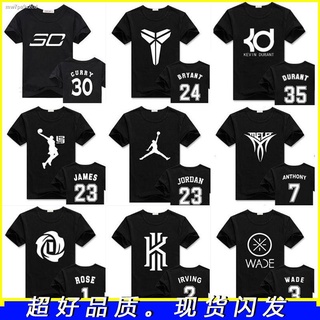 เสื้อยืดผ้าฝ้ายพิมพ์ลายเจอร์ซีย์☾✈เสื้อยืดสีดำ NBA แขนสั้น James Kobe Curry Durant Iverson กีฬาเสื้อบาสเกตบอลรูปแบบที่ปร