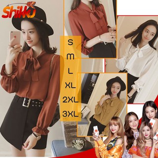 เสื้อแฟชั่นคอแต่งโบว์สวยหวาน เสื้อแฟชั่นคอแต่งสายยาวไว้ผูกโบว์ เสื้อแฟชั่นแขนยาวปลายแขนแต่งยางยืด