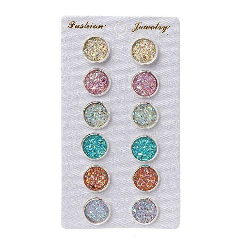 6 Pairs/set mini Multicolor Stainless Steel Round Shiny Stud Earrings Set Women Jewelry