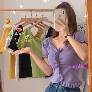 เสื้อไหมพรมจับจีบขอบ ใส่แล้วแบ๊วที่สุดในตำบลไปเลยจ้า💜🤍🖤💛💚💗