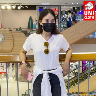 UNICLOTH เสื้อยืดทรงเกาหลี เสื้อยืดผู้หญิง ผ้าเรย่อน ทรงน่ารัก แขนสั้น มีกระเป๋า  ใส่แล้วสวยดูดี (UN-21WHITENORMAL)