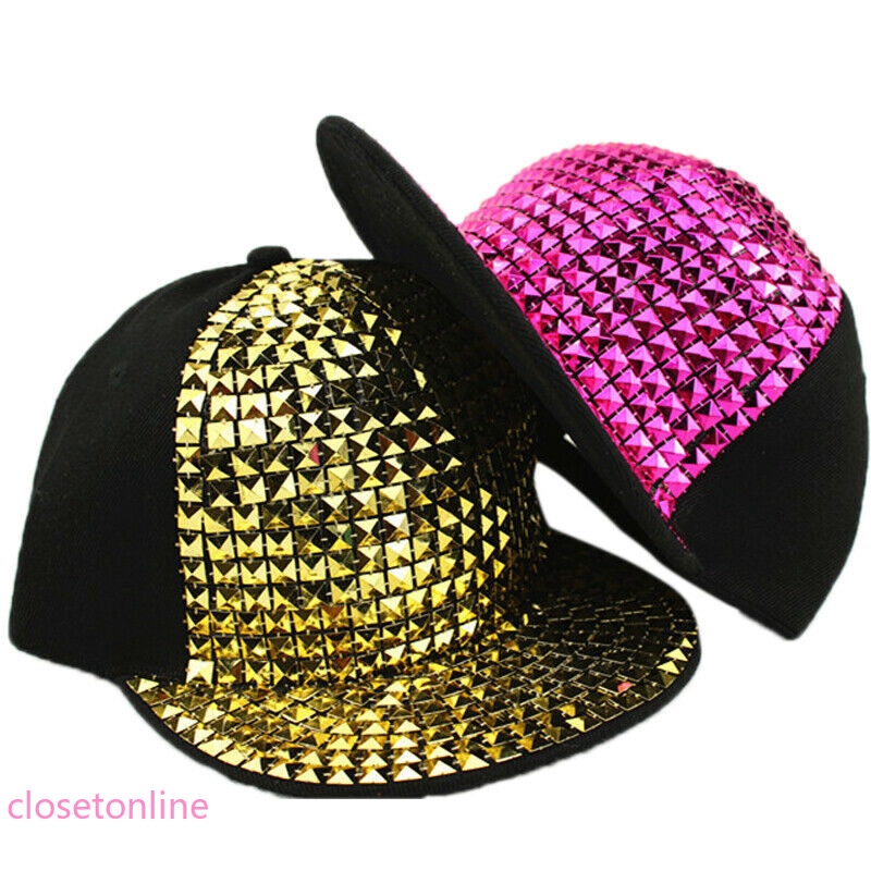 Boys Girls Hip-Hop Adjustable Rivet Sequins Flat Hat Kids Baseball Cap Snapback