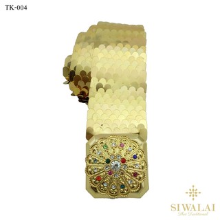 Siwalai เครื่องประดับชุดไทย เข็มขัดยืด (เกล็ดปลา) ชุบทองเหลือง พลอยสี รุ่น TK-004 (ศิวาลัย)