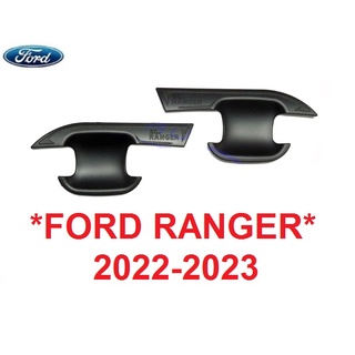 2ปต เบ้ารองมือเปิด Ford Ranger 2022 2023 ฟอร์ด เรนเจอร์ ถาดรองมือเปิดประตู เบ้ามือจับประตู  เบ้ากันรอย ถ้วยมือเปิด สีดำ