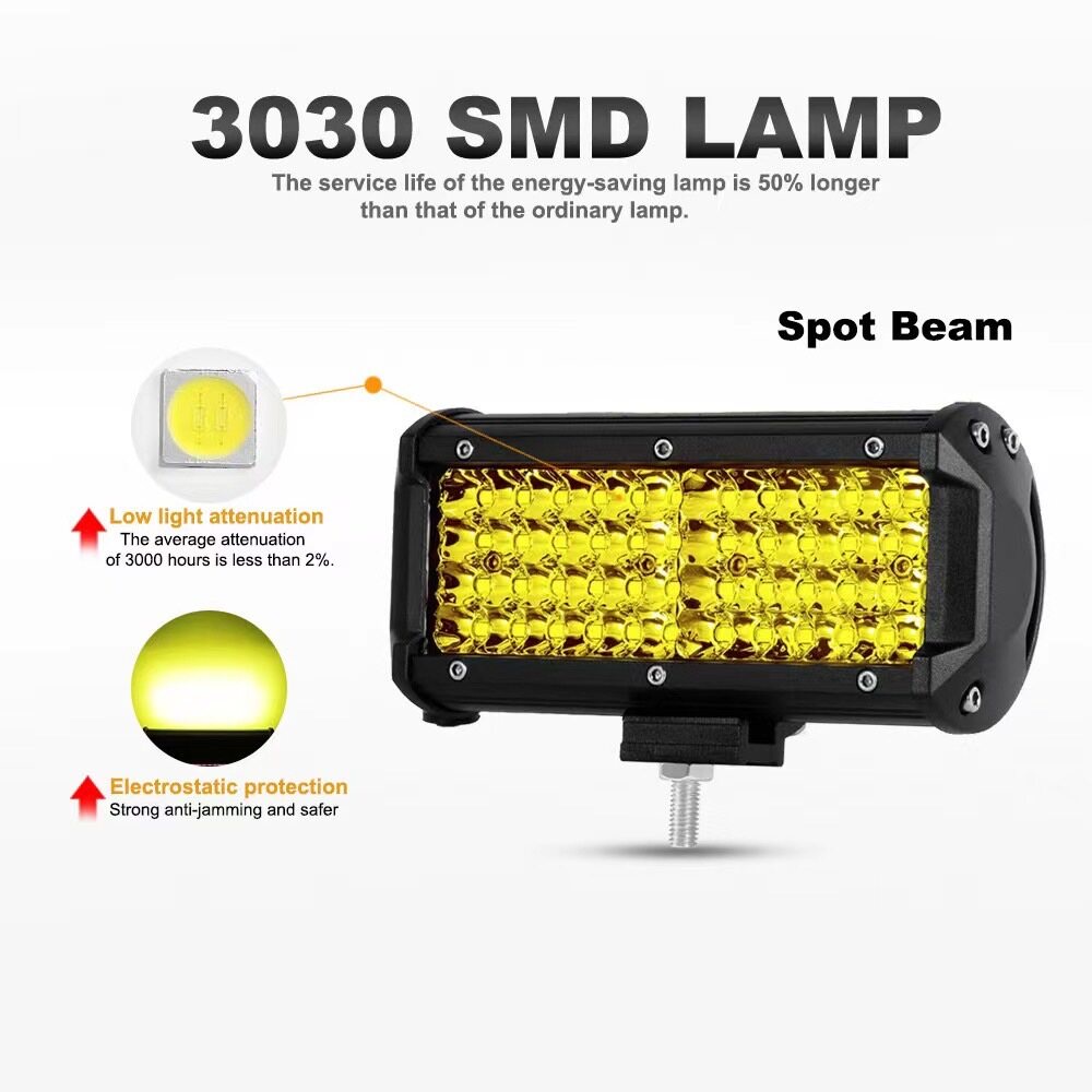 เเพค 2ชิ้น สว่างตาเเตก! LED สีเหลือง SPOT BEAM US 200W ไฟสปอร์ตไลท์รถยนต์ ไฟช่วยตัดหมอก 12V-24V