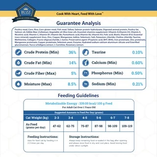 Buzz Advanced Nutrition อาหารแมว สูตรบำรุงเส้นขนและผิวหนัง สำหรับแมวโต > 1 ปีขึ้นไป ทุกสายพันธุ์ แพ็ค 7 kg(3KG*2+1KG*1)