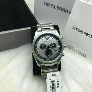 Emporio Armani รุ่น AR6007 Sportivo Chronograph Silver and Black Dial Stainless Steel Mens Watch