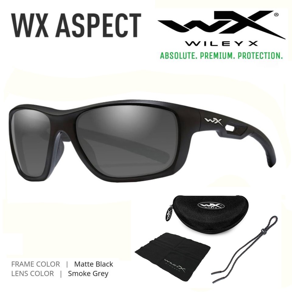 แว่นกันแดด Wiley X รุ่น ASPECT เลนส์กันสะเก็ดสีเทาดำ ขาสปริง ใส่สบายไม่บีบแก้ม