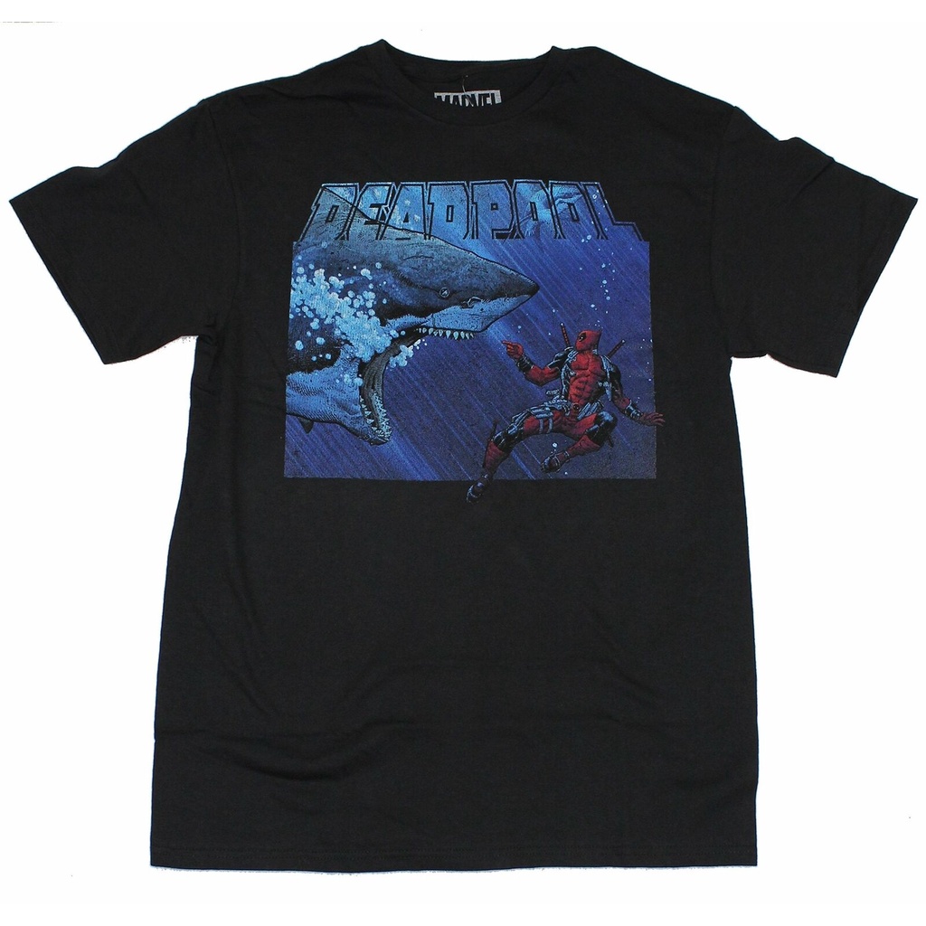 Funny Deadpool Marvel Comics Wade Wilson Dealing With Sharks Print Wear