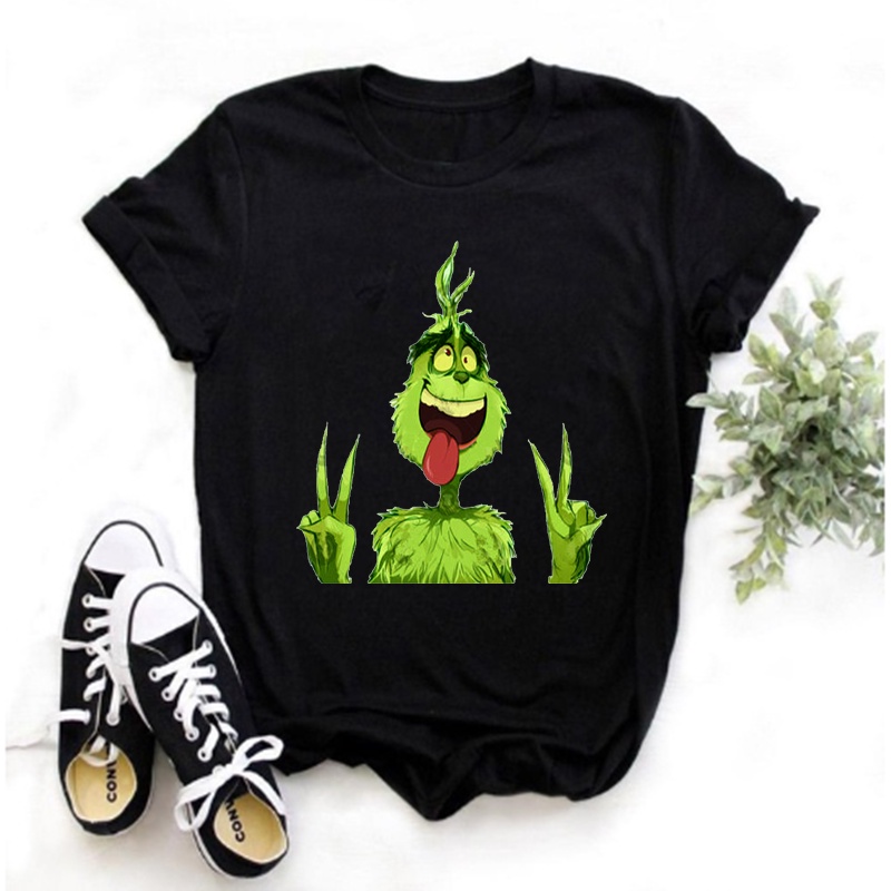 Funny grinch t-shirt women cute letters grinch t-shirt women print harajuku white christmas fashion 