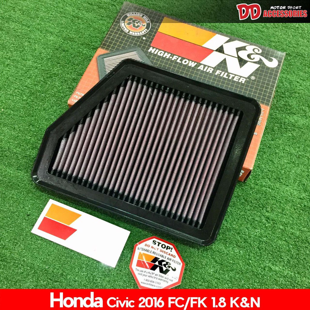 กรองอากาศ K&N แท้ 100% Honda Civic 2016 FC/FK เครื่อง 1.8 ไส้กรองอากาศ กรองแต่ง กรองเปลือง กรองผ้า