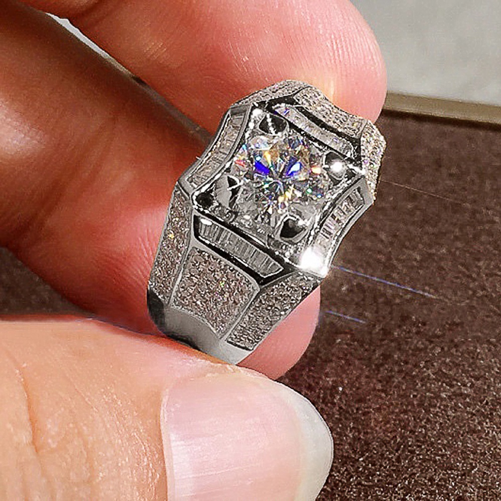925 เงินสเตอร์ลิงหรูหราชาย Brilliant Cubic Zirconia งานแต่งงานแหวนเงาหมั้นแต่งงานเครื่องประดับสําหรับชาย