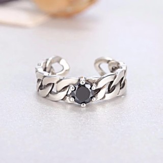 TANITTgems แหวนเงินลงดำลายโซ่ประดับพลอยนิลแบบปรับไซส์ได้#456