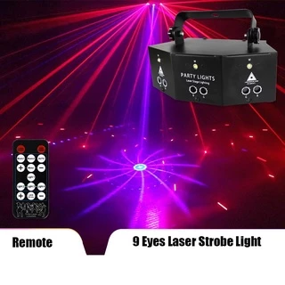 รีโมทคอนโทรล 9 ดวง Dj party RGB Laser Strobe 2 In 1 สําหรับงานปาร์ตี้ ไฟเลเซอร์ ไฟเลเซอร์ RGB ไฟเลเซอร์ปาร์ตี้ ไฟบาร์