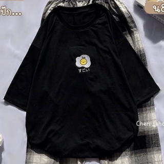 (ขายเฉพาะเสื้อ)เสื้อยืดโอเวอร์ไซส์ Oversize ผ้าคอตตอน งานปักลายไข่ดาว