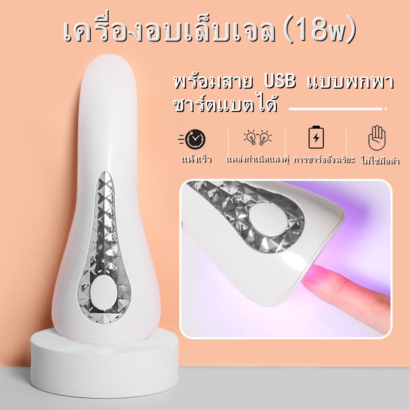 เครื่องอบเล็บเจล (18w)พร้อมสาย USB แบบพกพา แบบแห้งเร็วแบบชาร์จไฟได้ ไฟเล็บ