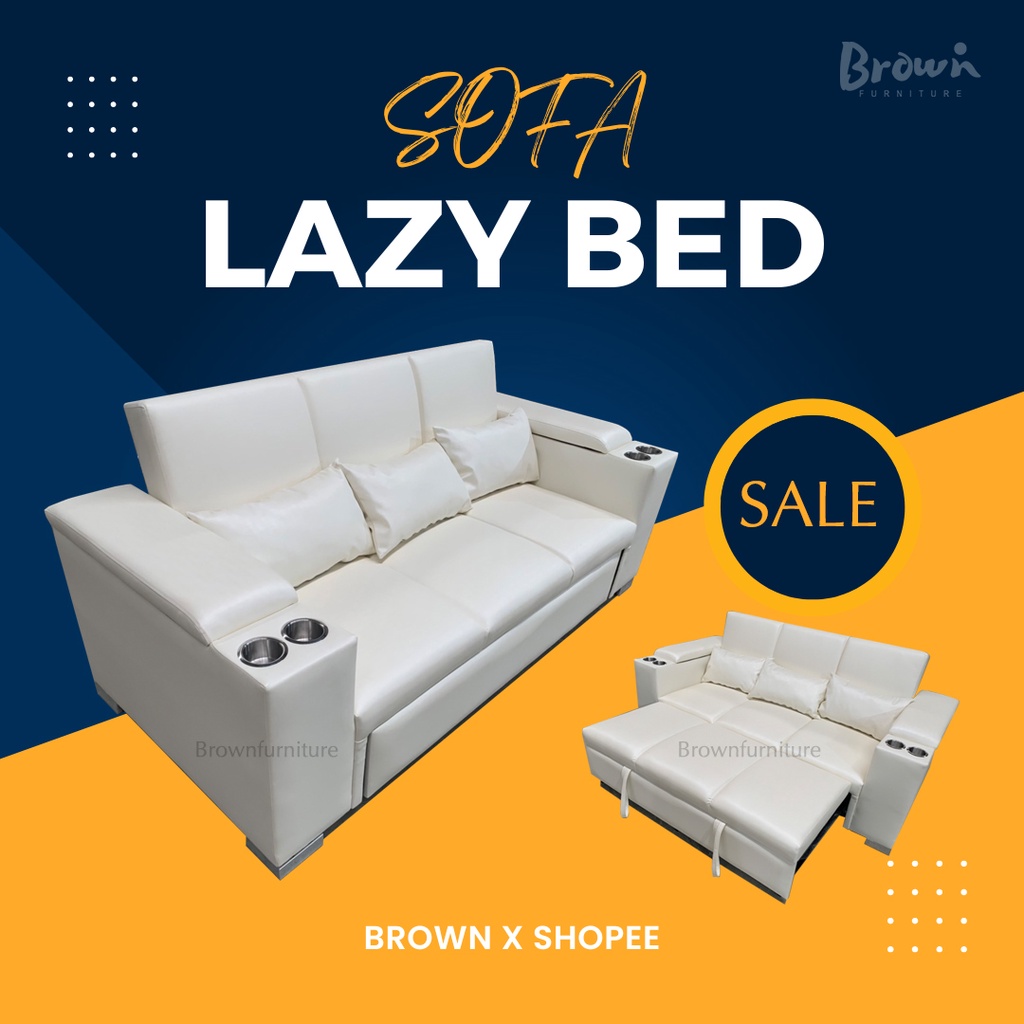SOFA 🔥[ผ่อน0%] โซฟาเบด ปรับนอน ขนาด2.10เมตร [พร้อมหมอน3ใบทุกตัว] Brownfurniture