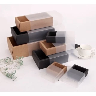 A042 พร้อมส่ง(ขายปลีก ขั้นต่ำ3ใบ) กล่องฝาพลาสติกขุ่น แบบกระดาษ ใส่ของขวัญ ของชำร่วย ของฝาก ขนม คุกกี้