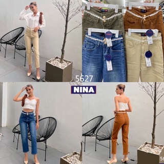 👖NN-ST🌟 5627 งานทรงกระบอกเล็กผ้ายืด งานสวยเว่อร์แต่งขอบเอวลูกไม้น่ารักๆ มาพร้อมกระดุมทองสองเม็ด