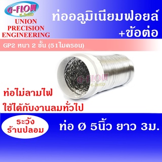 GFLOW ท่อลมระบายอากาศ ท่อลมอลูมิเนียม ท่อลมแอร์เคลื่อนที่ Ø 5" ยาว 3 เมตร+ข้อต่อ (Foil)