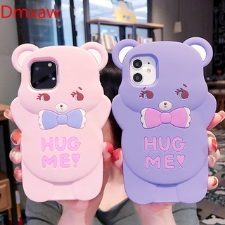 3D Cartoon Pink Bear Cases For iPhone 12 11 Pro Max 7 8 6 6S PIus SE 2020 XS Max X XR 5 5S SE Case Soft Silicone Hug Bear Back Cover