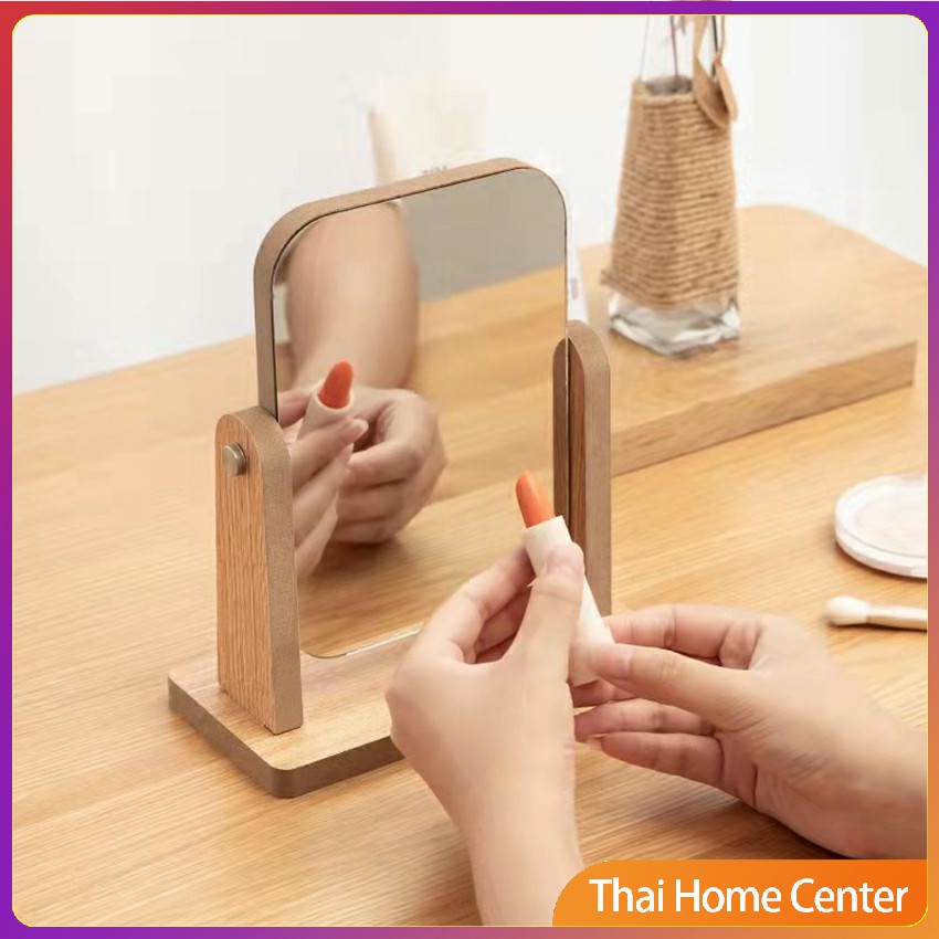 กระจกแต่งหน้าหมุนปรับองศาได้ ขอบอัดทำด้วยไม้  มี 2 ขนาดให้เลือก กระจกตั้งโต๊ะ Makeup mirror - รูปที่ 6