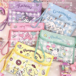 กระเป๋าใส่หนังสือเดินทาง เอกสาร กันน้ํา ลายสุนัข Sanrio Sparkling Checkered Series Kuromi Cinnamon Dog Melody Horror Dog Passport 28 8