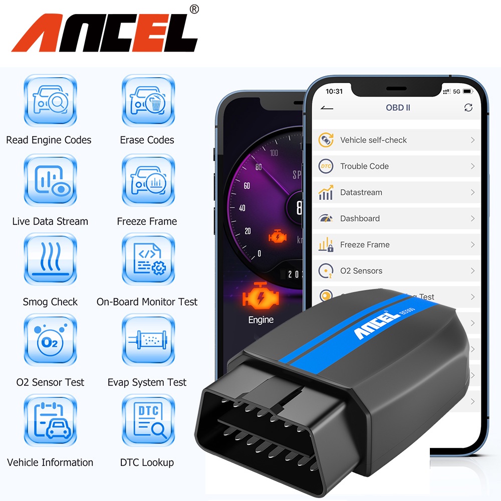 Ancel BD300 OBD2 เครื่องสแกนเนอร์บลูทูธ OBD 2 รหัส ABS SRS DPF TPMS รถเครื่องยนต์วินิจฉัยสแกนเครื่อง