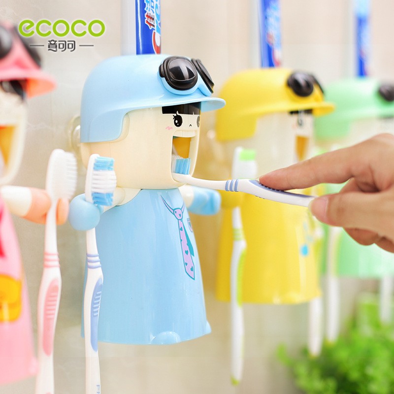 ecoco เครื่องบีบยาสีฟันแบบอัตโนมัติ พร้อมที่แขวนแปรงสีฟันและแก้วน้ำ ติดง่าย ไม่ต้องเจาะผนัง / ecoco Automatic Toothpaste - รูปที่ 4