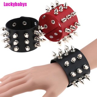 Luckybabys☬ สร้อยข้อมือ หนัง PU สามแถว สไตล์พังก์ร็อคโกธิค เหมาะสําหรับเป็น