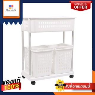 ตะกร้าผ้าเหลี่ยมมีล้อ 2 ชั้น 0686 ขาวSquare cloth basket with wheels, 2 tiers 0686 white