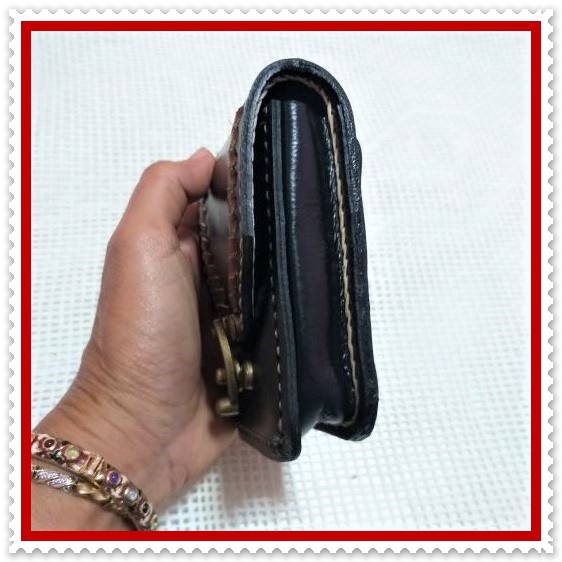 กระเป๋า เอนกประสงค์ หนังแท้ ก7.5xย10xหนา 2 ซม. หน้าแต่งถักสำหรับ ใส่มีดพับ แว่นตา สตางค์ กุญแจรถ