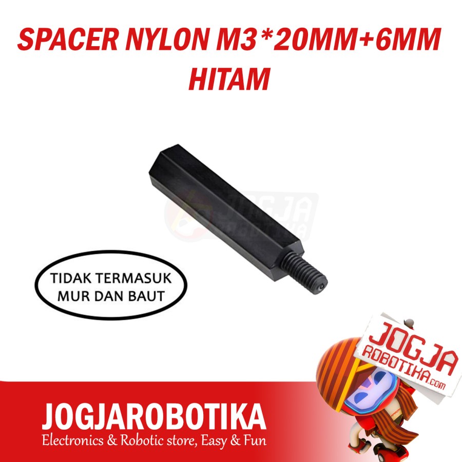 SPACER NYLON M3*20MM+6MM - สีดํา