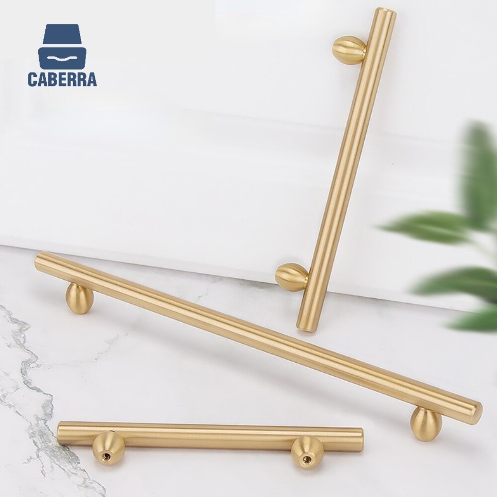 Golden Cupboard ดึงตู้ครัวจับทองเหลืองแข็ง Dresser ลิ้นชักลูกบิดและดึง T Bar Knob เฟอร์นิเจอร์ Handl