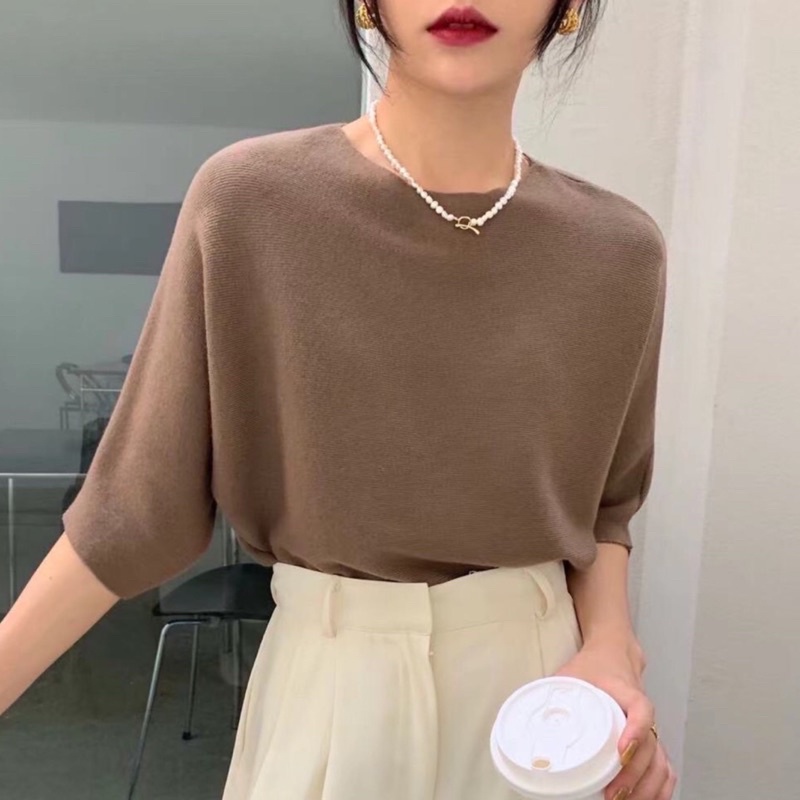 Sakura.official 860/H#เสื้อแฟชั่นเกาหลีทรง(Oversize)แขนสามส่วน#เสื้อไหมพรมคอกลมเนื้อผ้านุ่มใส่สบาย