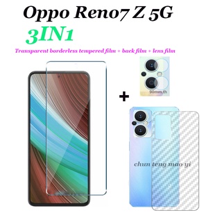 3 in 1 ฟิล์มกระจกนิรภัยใส ไร้ขอบ ฟิล์มเลนส์ และฟิล์มด้านหลัง สําหรับ OPPO Reno7 Z 5G Reno8 Z 5G Reno 7 7pro 7se