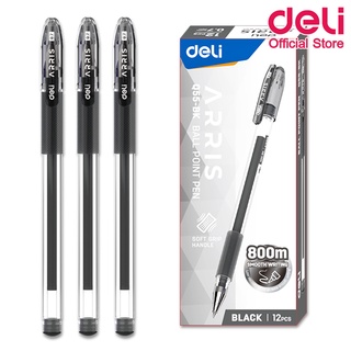Deli Q55 Ballpoint Pen ปากกาลูกลื่น (หมึกดำ) ขนาดเส้น 0.7mm แพ็คกล่อง 12 แท่ง ปากกา เครื่องเขียน อุปกรณ์การเรียน