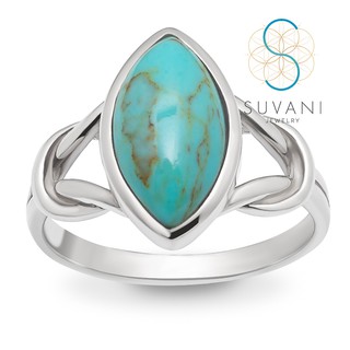 SUVANI แหวนเงินแท้ 92.5% แหวนหินเทอควอยซ์ ธรรมชาติ (Turquoise Stone)  ไซส์  6-8