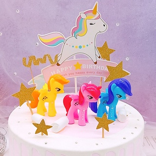 ตุ๊กตาการ์ตูนเจ้าหญิงยูนิคอร์น My Little Pony สําหรับตกแต่งเค้กวันเกิดเด็ก 3 ชิ้น