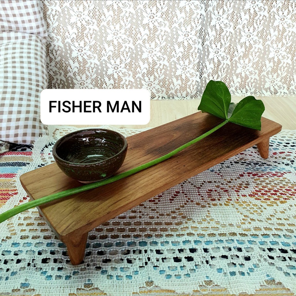 ถาดไม้สัก ถาดรอง แบบขาแหลม