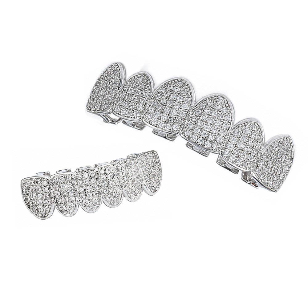 ฮิปฮอปฟันเครื่องประดับจัดฟันฟันGrillzชุดซิลเวอร์โกลด์เพชรเพทายเครื่องประดับพังก์คอสเพลย์ปาร์ตี้ของขวัญ