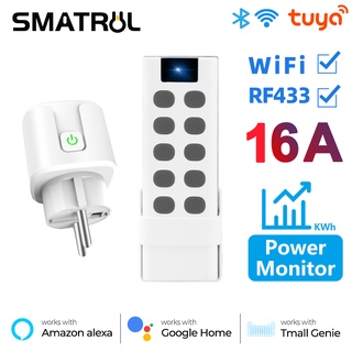 Smatrul Tuya WiFi RF433 ปลั๊กซ็อกเก็ตอัจฉริยะ EU 16A อะแดปเตอร์พาวเวอร์มอนิเตอร์ ควบคุมผ่านแอพไร้สาย สําหรับ Google Hom