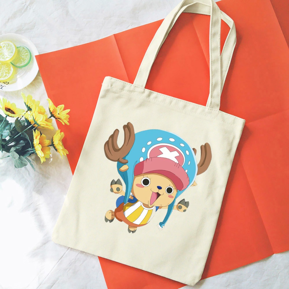 กระเป๋าสะพายไหล่ กระเป๋าช้อปปิ้ง ผ้าแคนวาส พิมพ์ลายนารูโตะ One Piece น่ารัก สไตล์ญี่ปุ่น สําหรับผู้หญิง