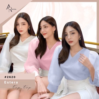 ARINDA Estera Tops 2620 : เสื้อผู้หญิง คอวี แขนยาว แต่งแขนด้วยผ้าแก้วออแกนดี้