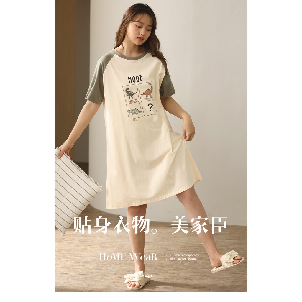 ชุดนอนผู้หญิง นิ่ม เซ็กซี่ชุดราตรีฤดูร้อนผ้าฝ้ายแท้ส่วนบางแขนสั้น ...
